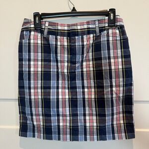 Chaps Women Plaid Skirt Size 4 Navy Blue Red White Yellow Career Casual Nautical
